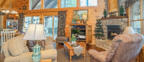 TV, fireplace