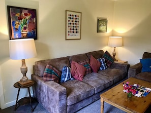 TV, fireplace, DVD player, books - Strathan House, Attadale Holiday Cottages, Strathcarron, Ross-shire (Strathcarron, Wester Ross)