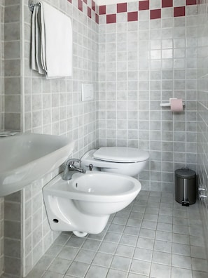 Douche, sèche-cheveux, serviettes fournies, savon