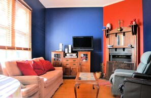 Télévision, cheminée, lecteur de DVD