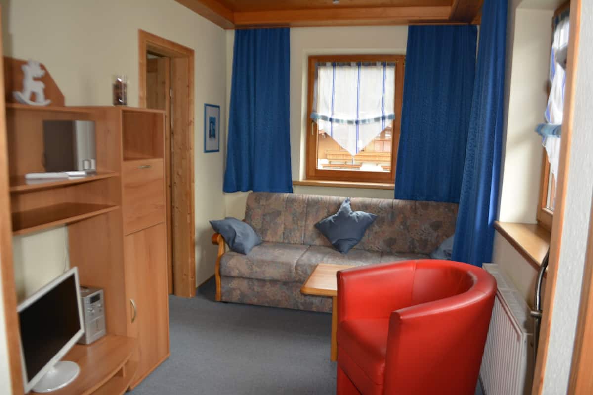 Family Apartment, 1 Queen Bed with Sofa bed, Balcony, Mountain View | Living area | Flat-screen TV