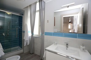 Regadera, secadora de cabello, bidet, toallas