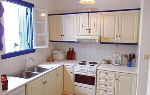 Fridge, stovetop, cookware/dishes/utensils