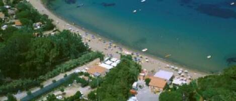 On the beach, sun loungers