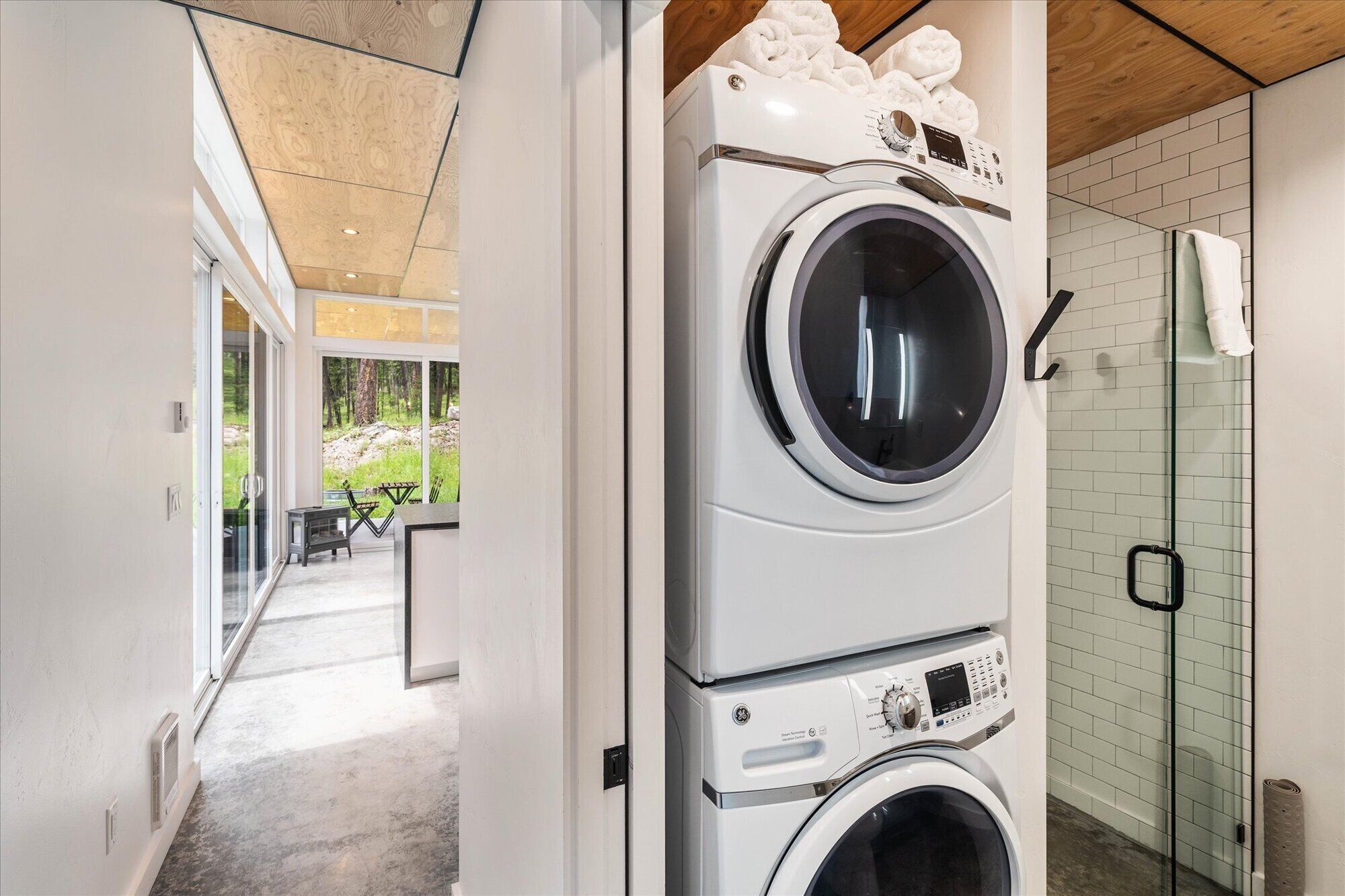 Shower, eco-friendly toiletries, hair dryer, towels