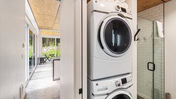 Shower, eco-friendly toiletries, hair dryer, towels