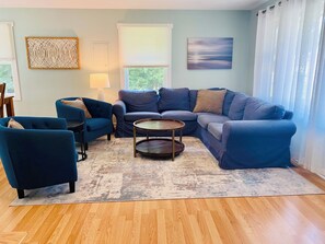 TV, DVD player, books, video library