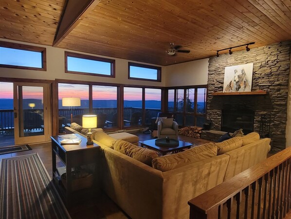 TV, fireplace, video-game console, DVD player