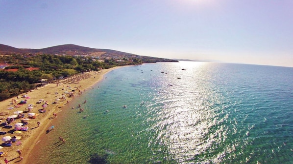 Beach nearby, sun loungers