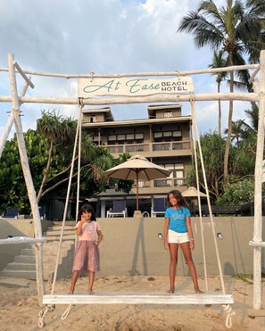 On the beach, free beach cabanas, sun-loungers, beach towels