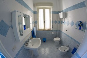 Douche, sèche-cheveux, bidet, serviettes fournies
