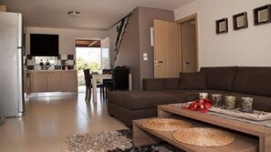 TV, caminetto, lettore DVD, libri