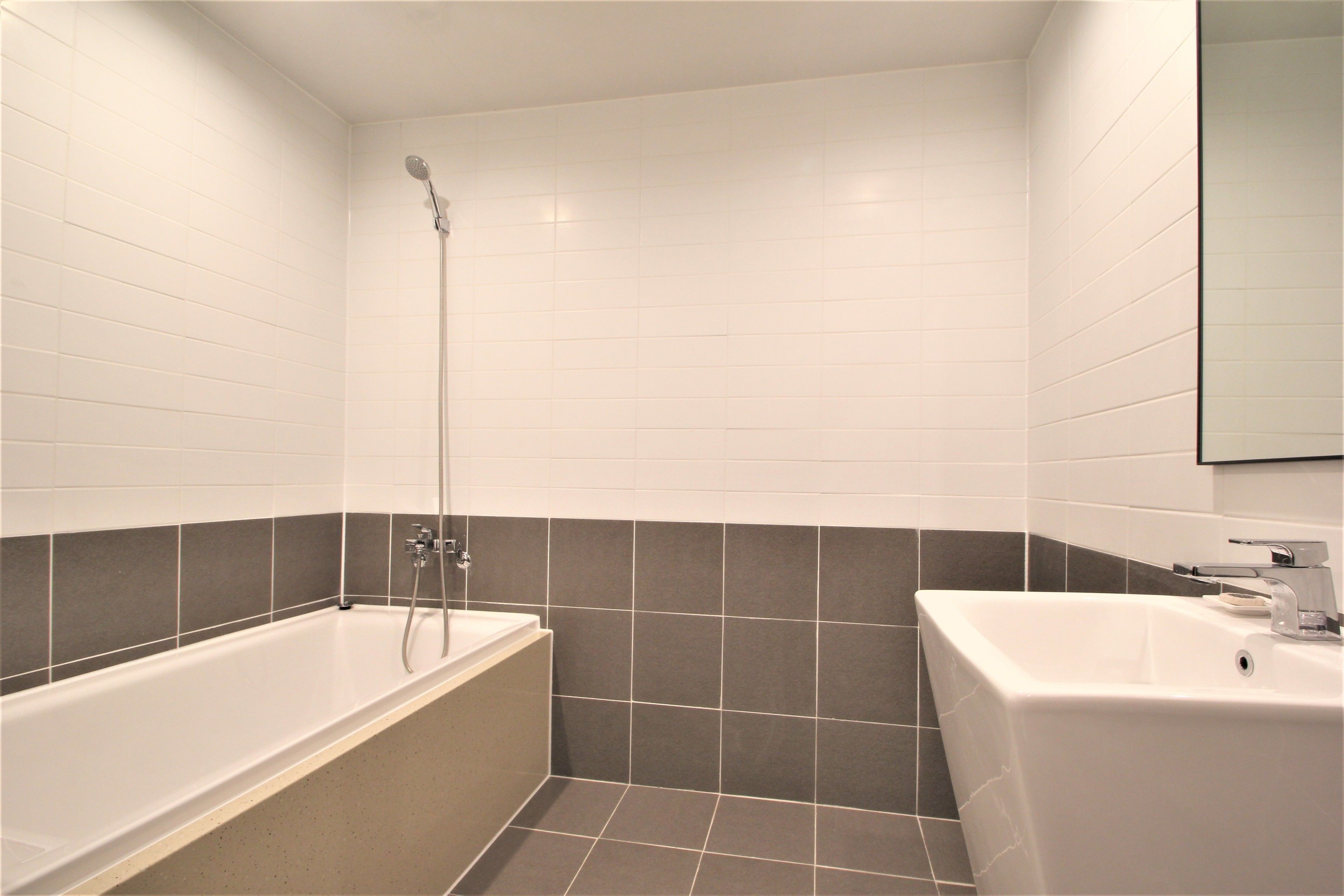 Un baño con bañera, ducha y lavabo.