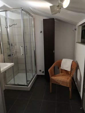 Bathtub, hair dryer, bidet, towels