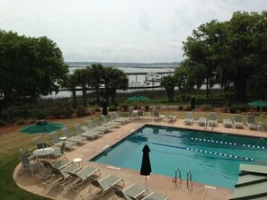 Outdoor pool, a heated pool - Hilton Head/Bluffton SC Salt Marsh Cottage in Moss Creek Beautiful, tennis, golf (Hilton Head Island)