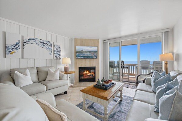 Smart TV, fireplace, DVD player, foosball