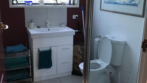 Dusj, hårføner, håndklær og såpe