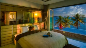 Villa de lujo, 1 cama King size, vista al mar | Ropa de cama de alta calidad y minibar 