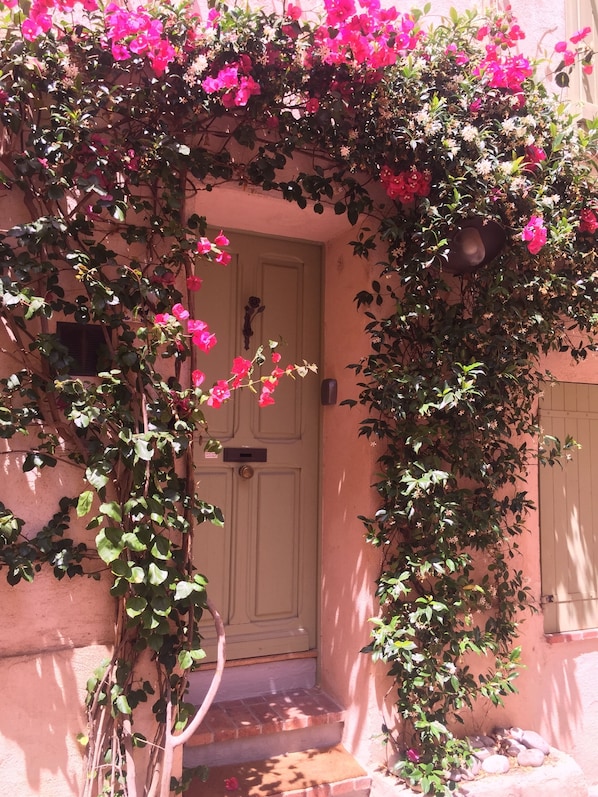 A building entrance with a door, a mailbox, and a small step leading up to the door. - CHARMING T2 IN THE HEART OF THE OLD TOWN - QUIET - 100 M SEA AND MARKET (Antibes)