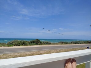 On the beach, sun-loungers, beach towels