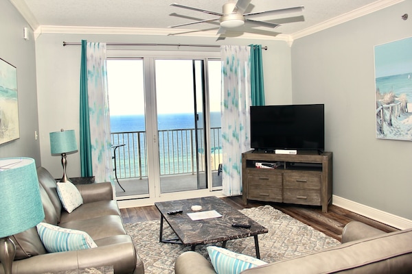 Beautiful living room with a spectacular view of the Emerald Coast