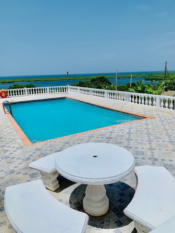 Outdoor pool, pool umbrellas