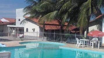 Outdoor pool, sun loungers