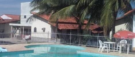 Outdoor pool, sun loungers