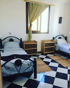 Blackout curtains, free WiFi, bed sheets