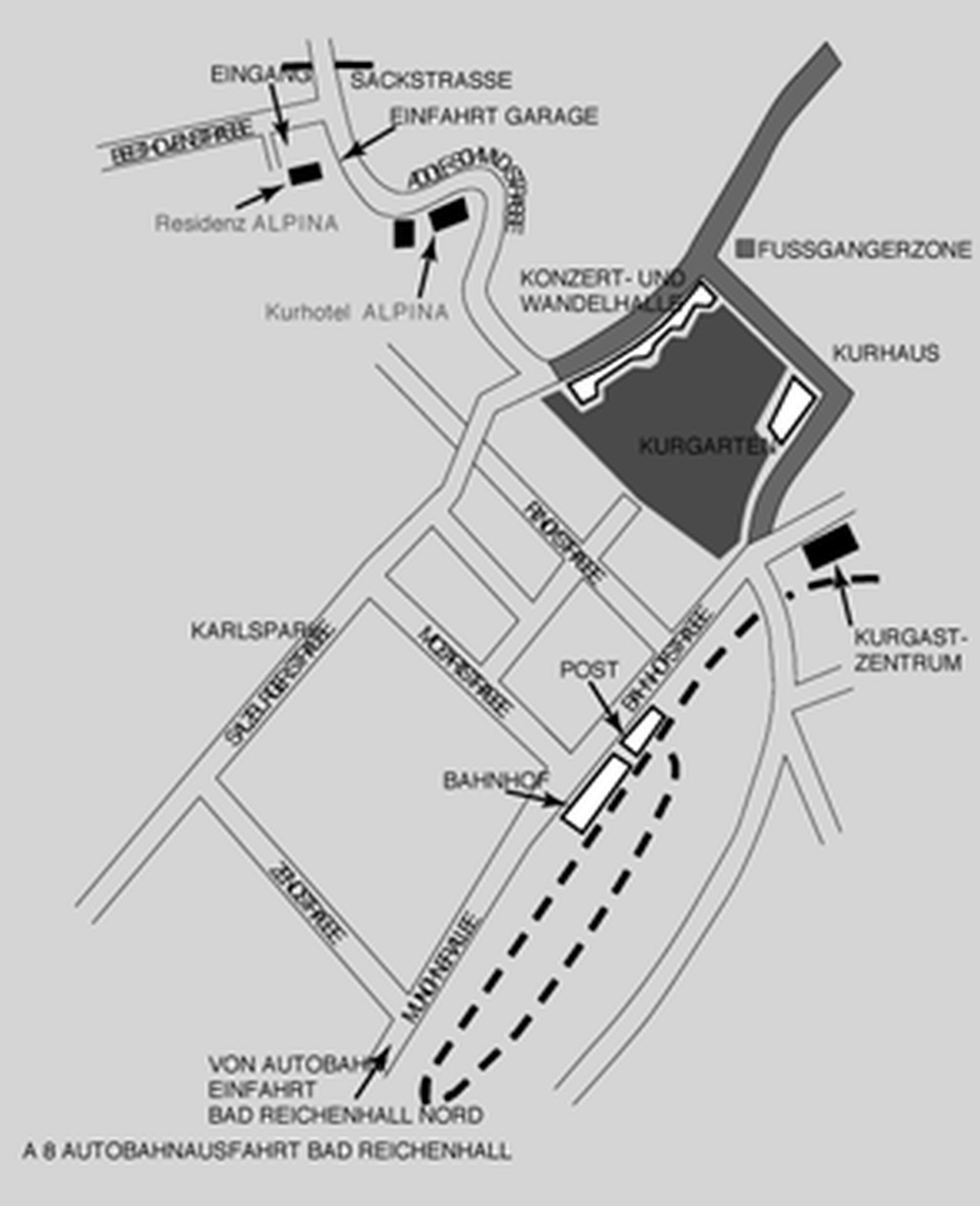 A map of a hotel area with labeled streets and buildings.