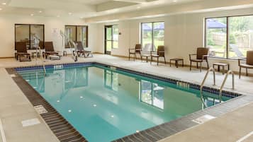 Indoor pool, open 6:00 AM to 10:00 PM, pool umbrellas, sun loungers