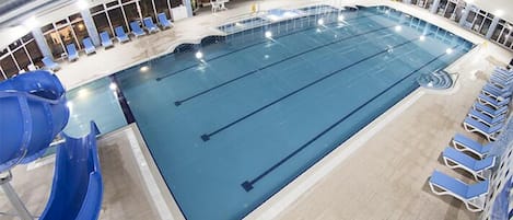 2 indoor pools, seasonal outdoor pool, pool umbrellas, sun loungers