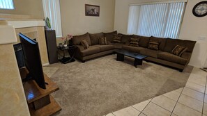 Smart TV, fireplace, DVD player