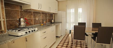 GroĂer KĂŒhlschrank, Herdplatte, Wasserkocher