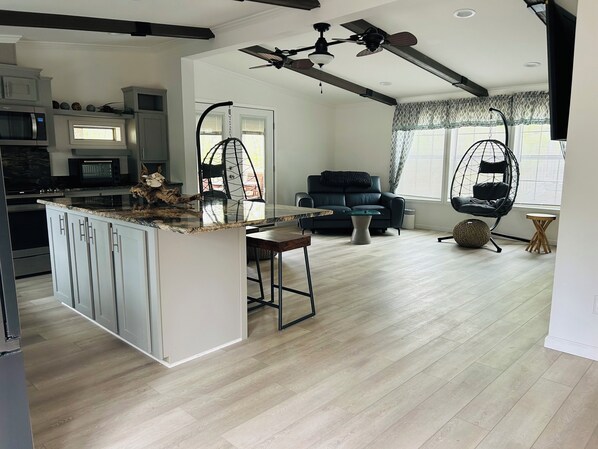 Smart TV, fireplace, Netflix, books