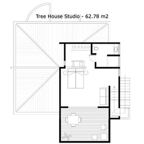 Deluxe studio, 1 queensize bed, uitzicht op oceaan | Grondplan
