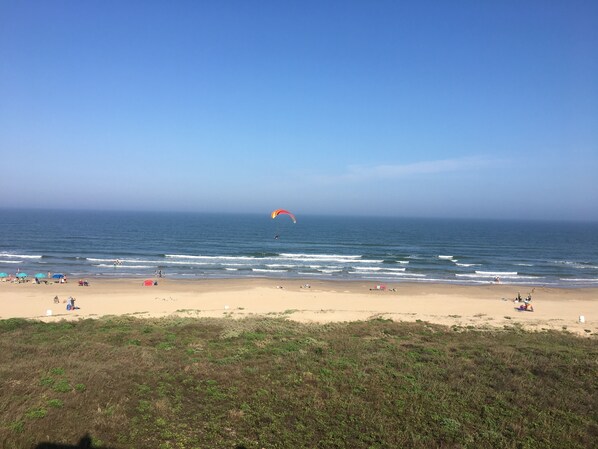 On the beach, sun-loungers, beach towels
