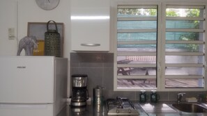 Frigorífico, microondas, horno y placa de cocina