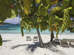 På stranden, liggestole, badehåndklæder