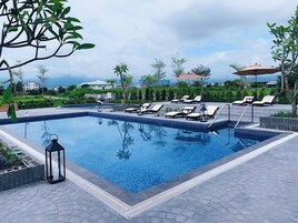 Outdoor pool, sun loungers