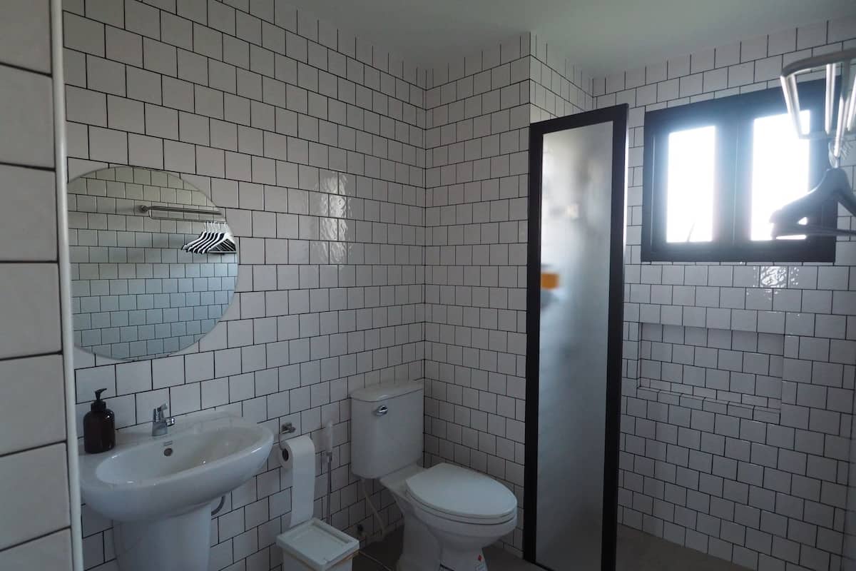 shower, free toiletries, hair dryer, slippers