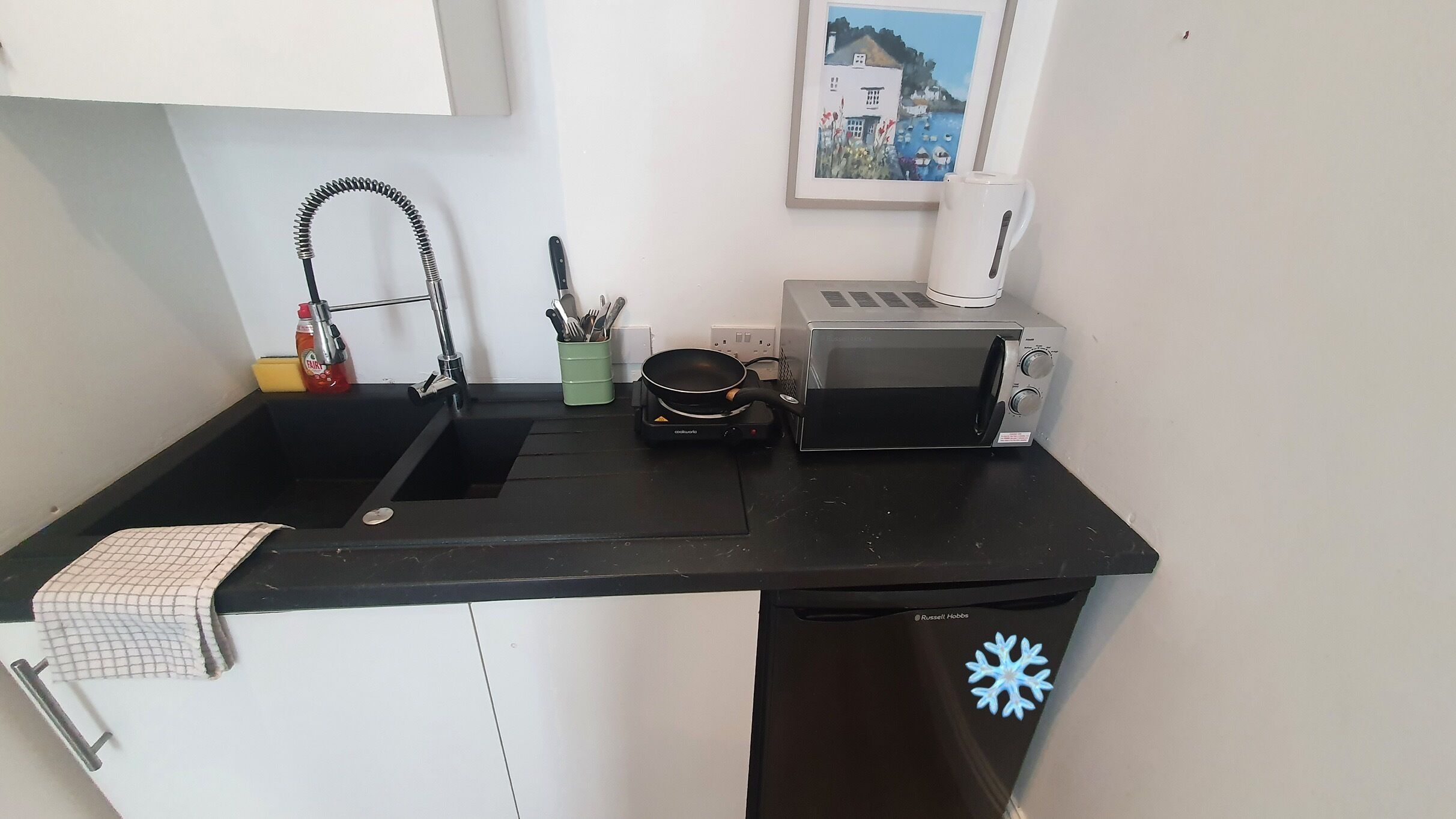 studio with sofa bed | private kitchen | mini-fridge, microwave, electric kettle, cookware/dishes/utensils