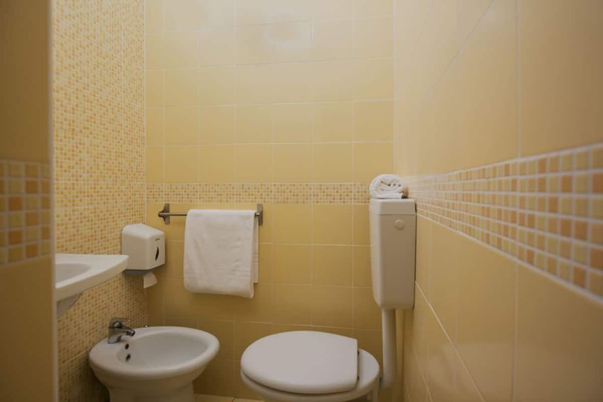 Shower, rainfall showerhead, free toiletries, hair dryer