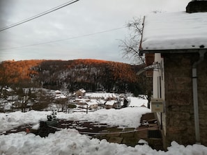 Guests can enjoy serene views of the snow-covered landscape from their residences.