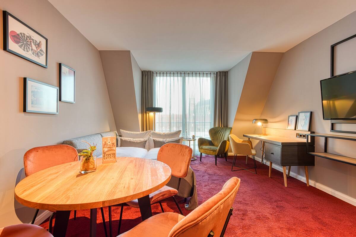 superior apartment | in-room safe, desk, laptop workspace, blackout curtains