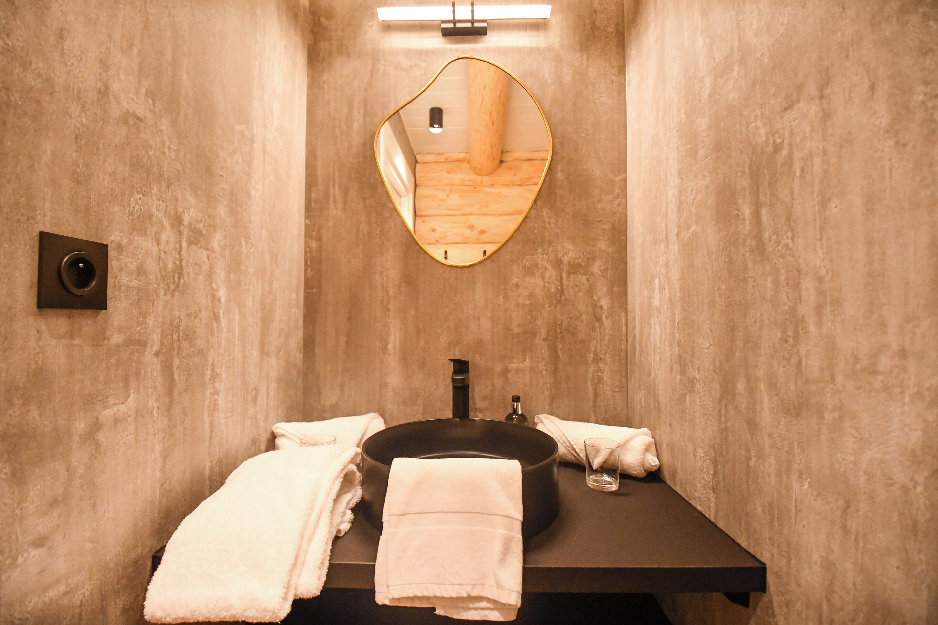 shower, rainfall showerhead, hair dryer, towels