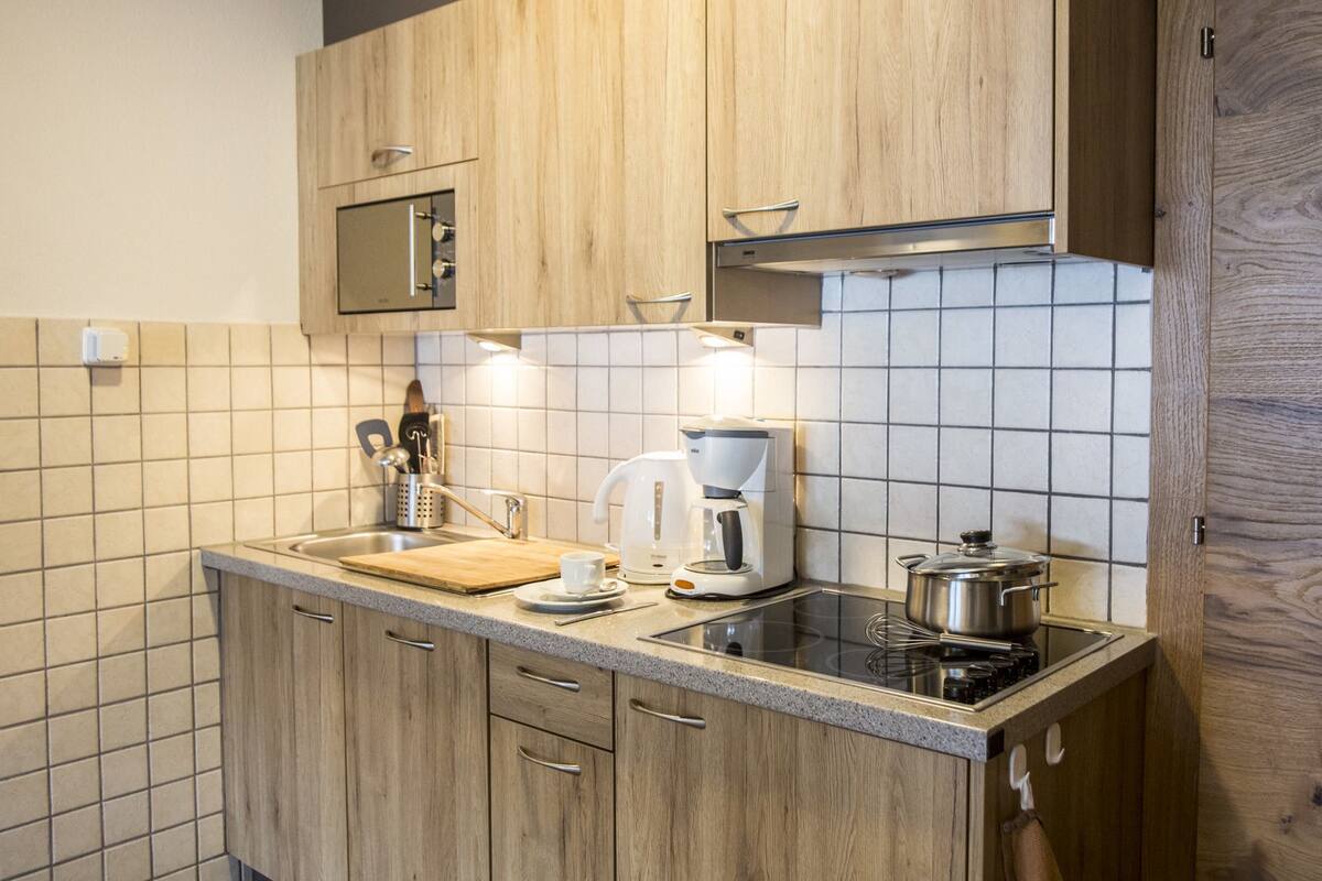 Apartamento, 1 habitación (Roter Stein II) | Cocina privada | Cafetera o tetera, frigorífico, microondas y placa de cocina
