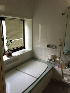 Japanese Style Room | Bathroom | Combined shower/tub, hair dryer, electronic bidet, towels