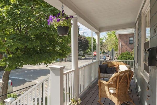 Front Porch-comfortable sitting area, very sunny all afternoon-evening.
