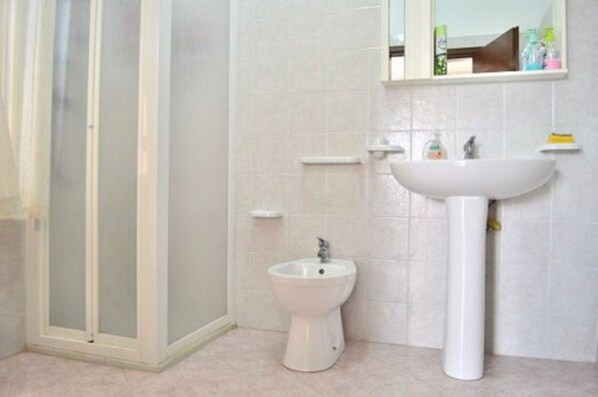 Shower, free toiletries, hair dryer, bidet